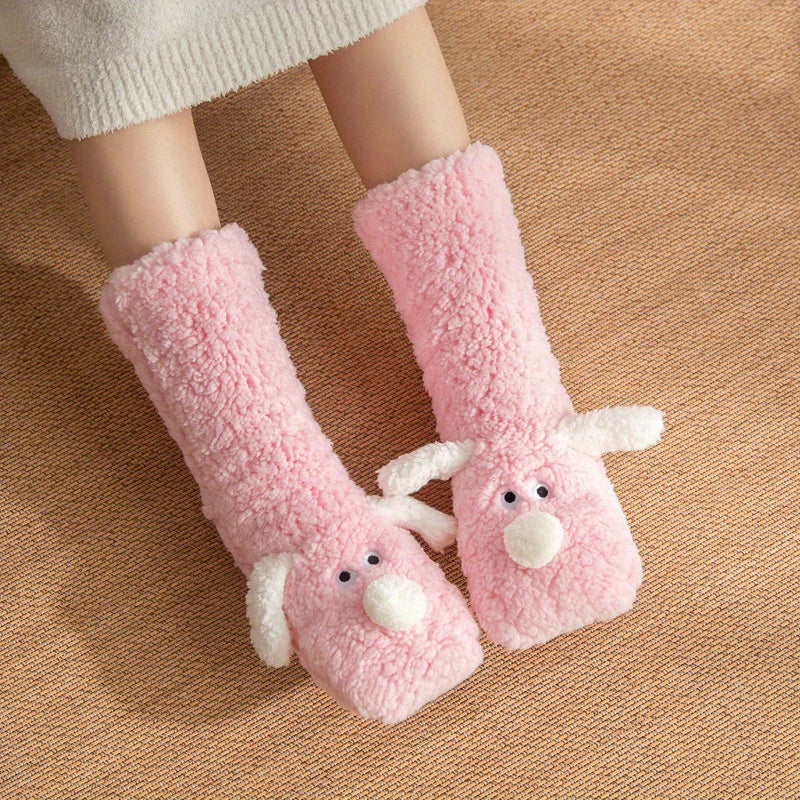 Damen Kuschel Cartoon Hund Wintersocken - Weiche und Warme Haussocken mit Niedlichem Tierdesign