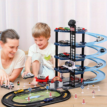 FeuerWacht Garage Spielset – Mehrere Etagen mit Feuerwehrwagen und Verkehrsschildern