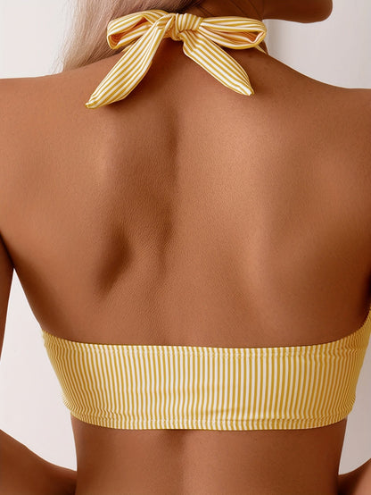 Damen Bikini-Set mit Feinem Gestreiften Halterneck-Design – Komfortabel und Modisch