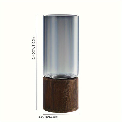 Luxus Glasvase mit Holzbasis – Elegant und Modern