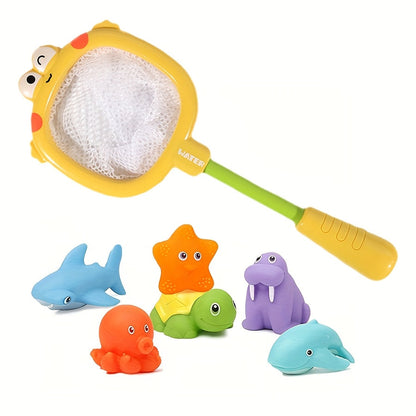 Badewannenspielzeug-Set mit Netzen – Schwimmende Meeresbewohner und Wasserspritzer