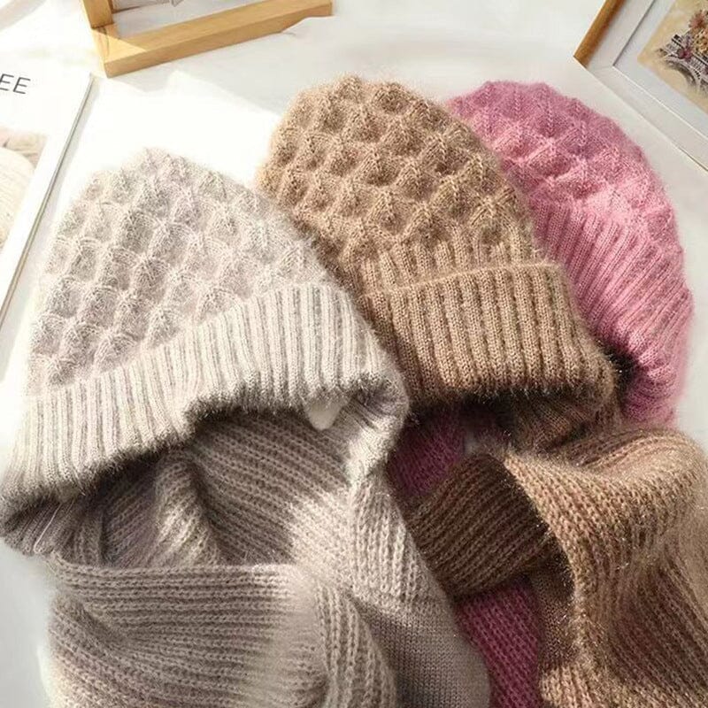 Strick-Wintermütze mit Integriertem Schal – 2-in-1 Design