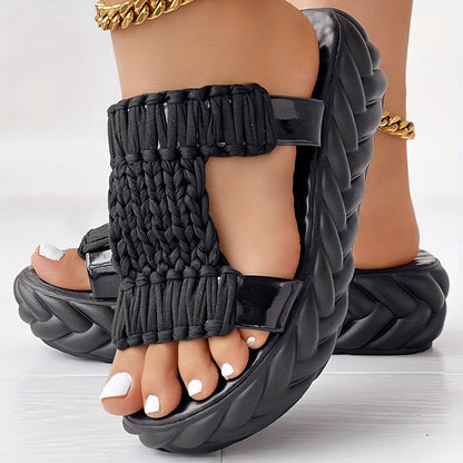 Bequeme Damen Sandalen mit Geflochtenem Obermaterial und Plattformsohle