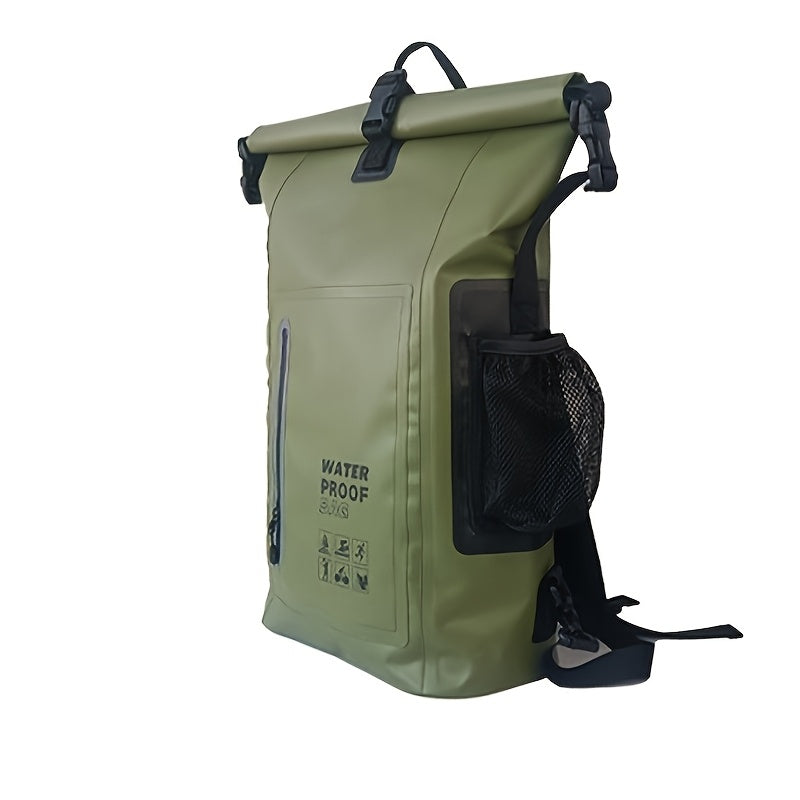 Wasserdichter 25L Rolltop-Rucksack mit mehreren Fächern, stabiler Schnallenversiegelung und Netz-Seitentasche