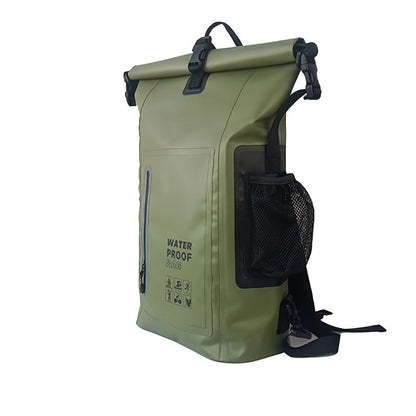 Wasserdichter 25L Rolltop-Rucksack mit mehreren Fächern, stabiler Schnallenversiegelung und Netz-Seitentasche