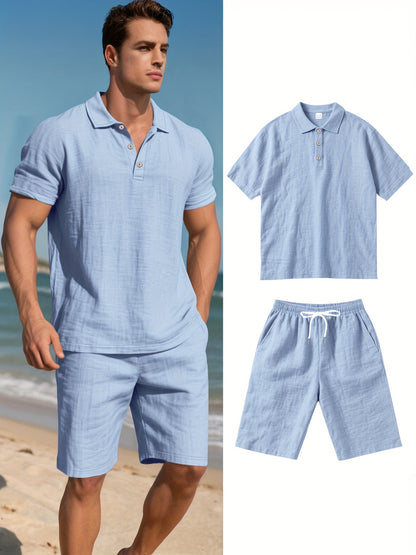 Herren Leinen Polo und Shorts Set – Bequem und Lässig für Warme Tage