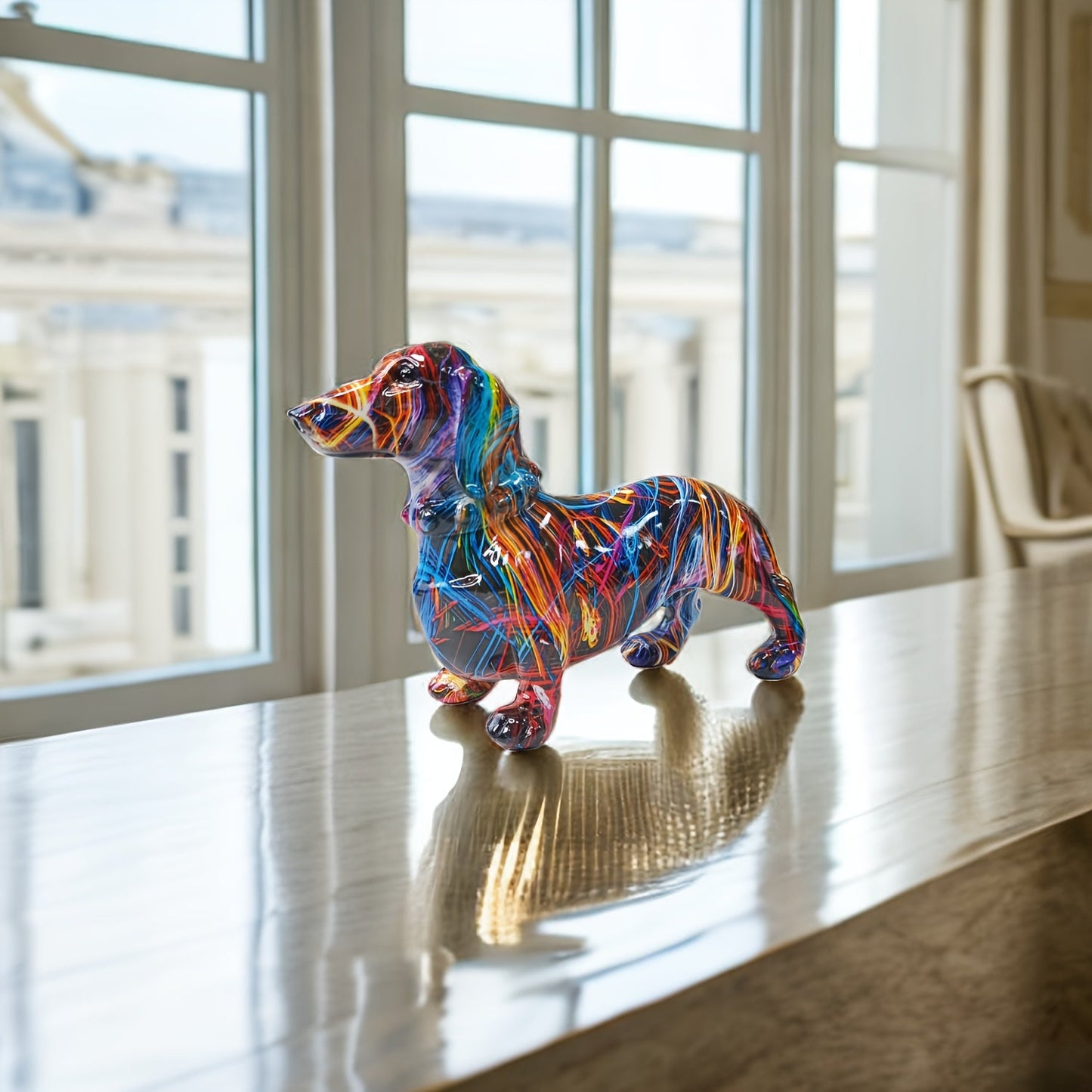 Bunte Dackel-Skulptur – Verspielte Dekoration für dein Interieur