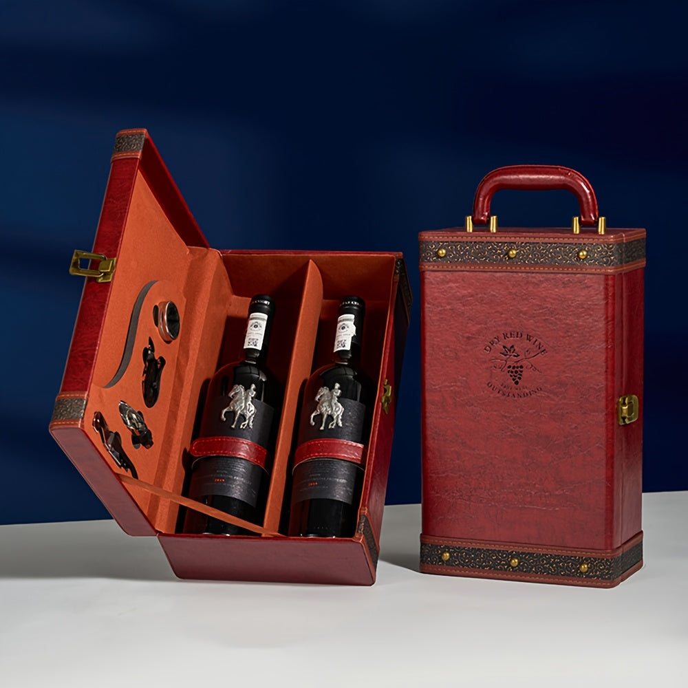 Klassischer 2-Flaschen-Weinträger mit Zubehör – Tragbare Geschenkbox