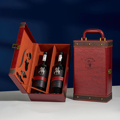 Klassischer 2-Flaschen-Weinträger mit Zubehör – Tragbare Geschenkbox