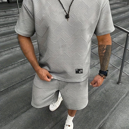 Herren Trendy Jacquard T-Shirt und Shorts Set – Lässig und Sportlich für Warme Tage