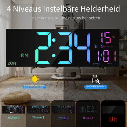 LumiWall Digitale Wanduhr – Groß, Farblich und Leicht Ablesbar