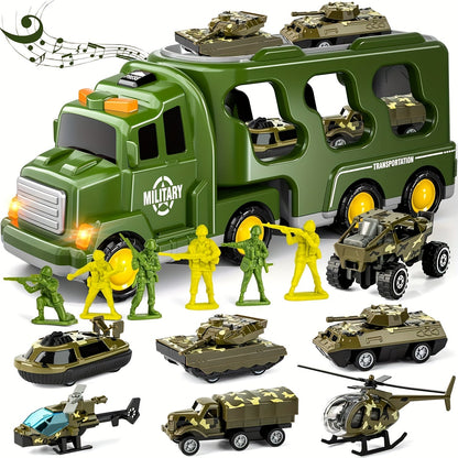 KampfKraft 14-in-1 Militärspielzeugset - Lkw mit Panzern, Soldaten und Soundeffekten