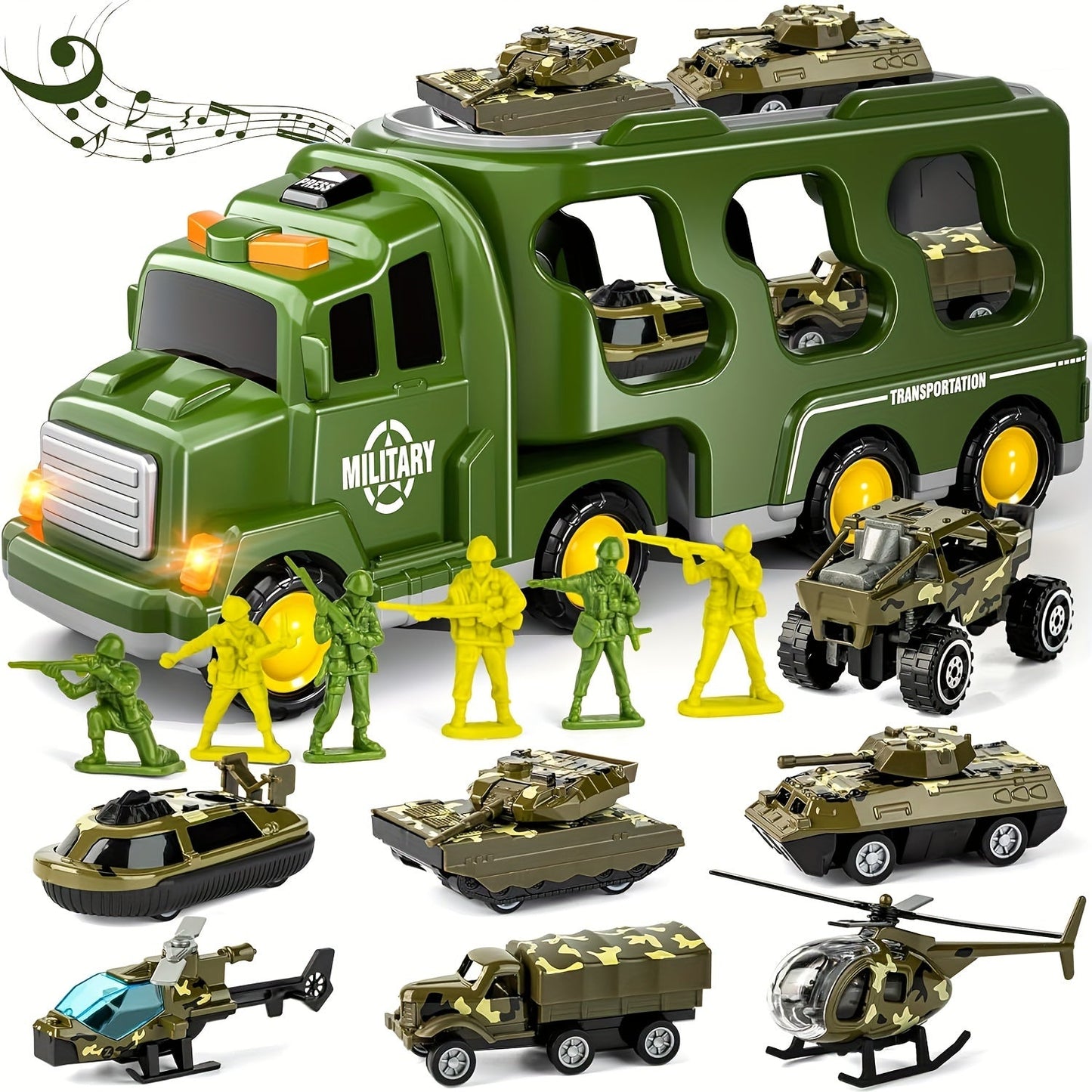 KampfKraft 14-in-1 Militärspielzeugset - Lkw mit Panzern, Soldaten und Soundeffekten