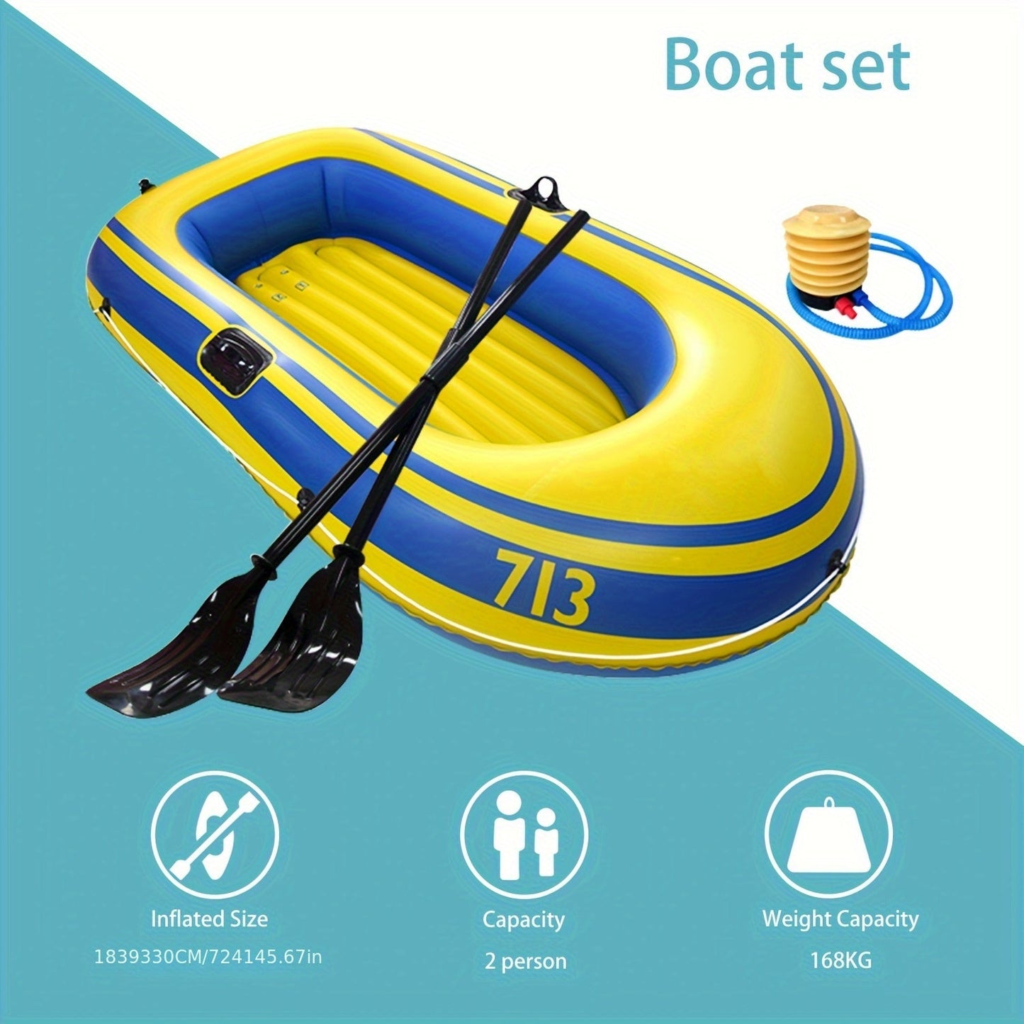 Aufblasbares Angelboot-Set – Leichtes 2-Personen PVC-Boot mit Paddeln