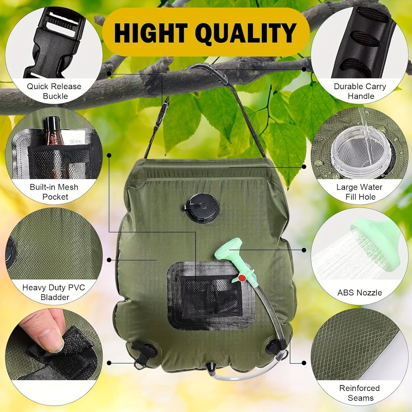 SunnyFlow Solar-Dusche Sack – Praktisch, Auslaufsicher und Mit Temperaturmesser