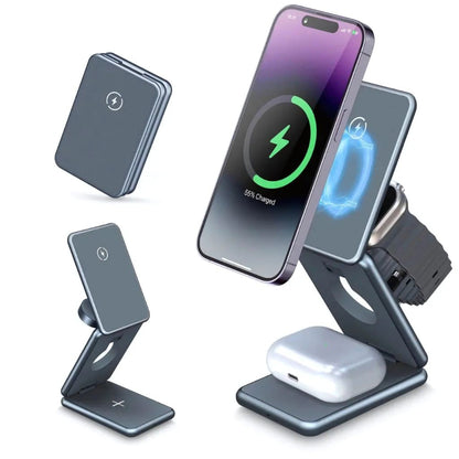 3-in-1 Faltbare Drahtloses Ladegerät – Reisefreundliches Ladegerät für Apple Geräte