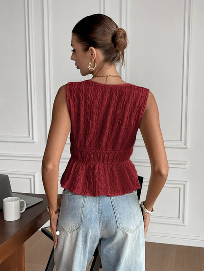 Damen Casual Elegante Ärmellose Bluse – Französisch Stilvoll mit V-Ausschnitt und Rüschen
