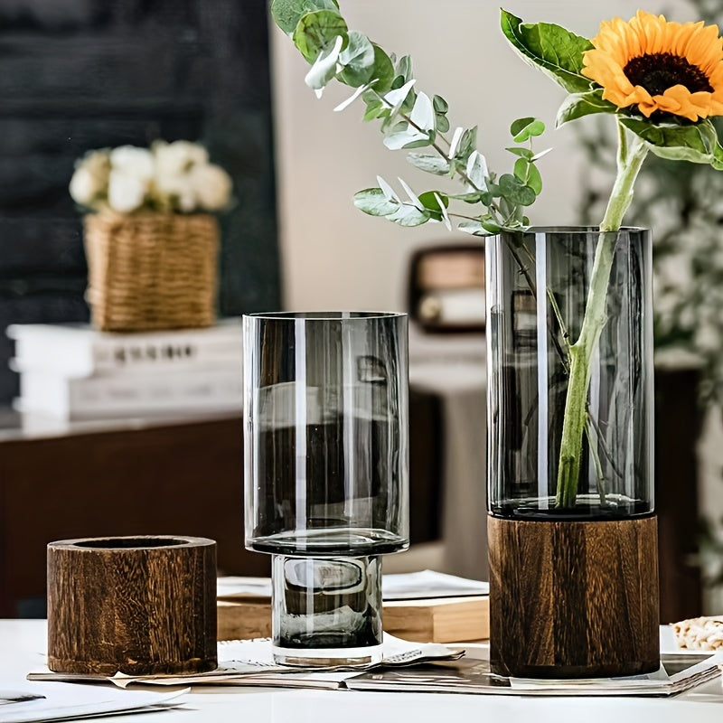 Luxus Glasvase mit Holzbasis – Elegant und Modern