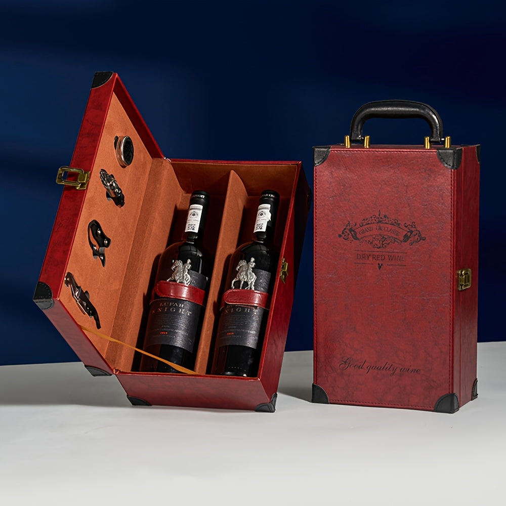 Klassischer 2-Flaschen-Weinträger mit Zubehör – Tragbare Geschenkbox