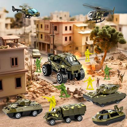 KampfKraft 14-in-1 Militärspielzeugset - Lkw mit Panzern, Soldaten und Soundeffekten
