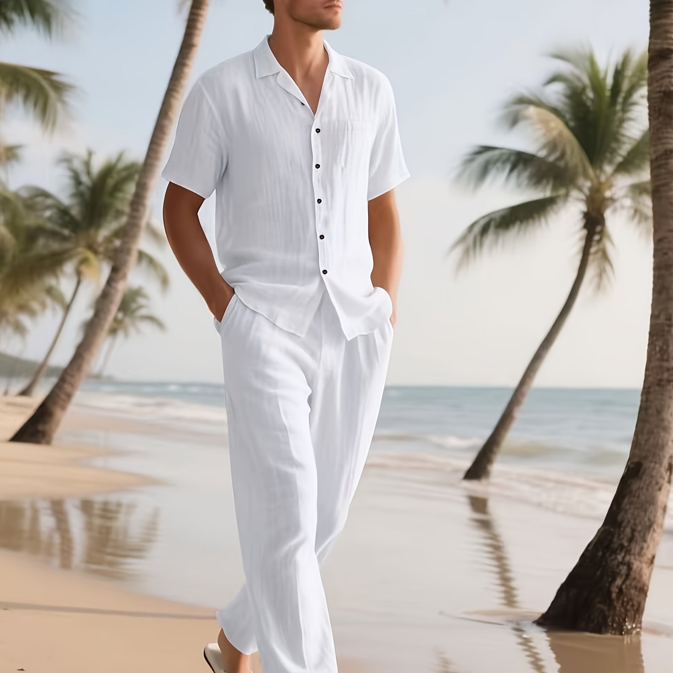 Herren Casual Leinen Set – Bequem und Luftig mit Langer Hose und Kurzen Ärmeln
