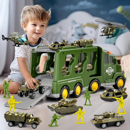 KampfKraft 14-in-1 Militärspielzeugset - Lkw mit Panzern, Soldaten und Soundeffekten