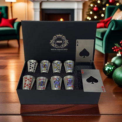 Royal Playing Card Whiskey Glass Set – Edelstahl & Flaschenöffner