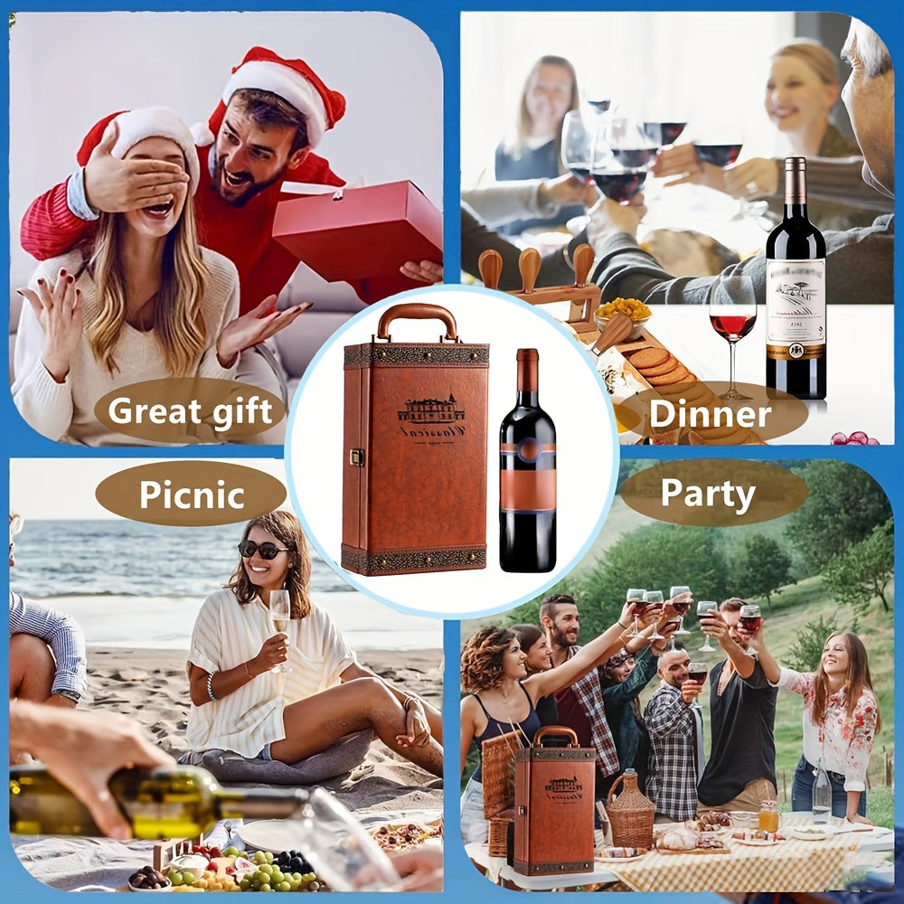 Klassischer 2-Flaschen-Weinträger mit Zubehör – Tragbare Geschenkbox