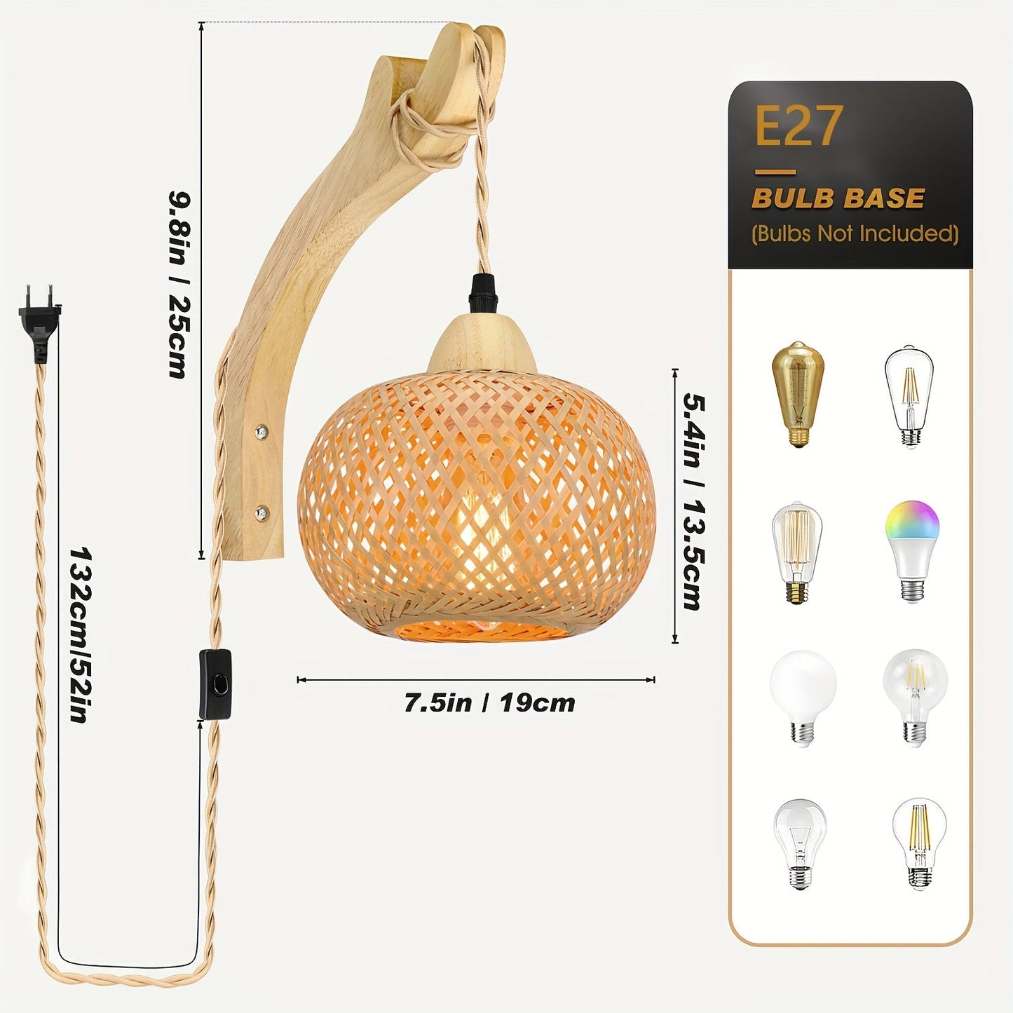 Rustikale Bambus Wandleuchte – Geflochtener Schirm mit Vintage-Stil und Stecker