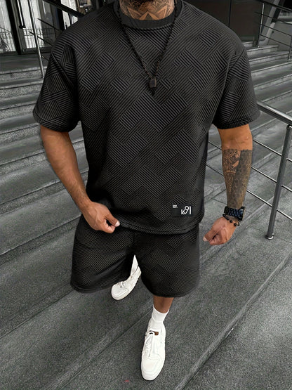 Herren Trendy Jacquard T-Shirt und Shorts Set – Lässig und Sportlich für Warme Tage