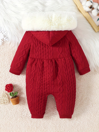 Luna Baby Romper – Süßes Rot Gestepptes Onesie mit Schleifen für den Winter