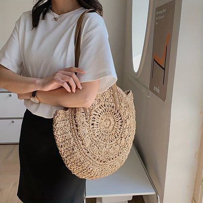 SunWave Runde Strohs Schultertasche – Lässig und Luftig