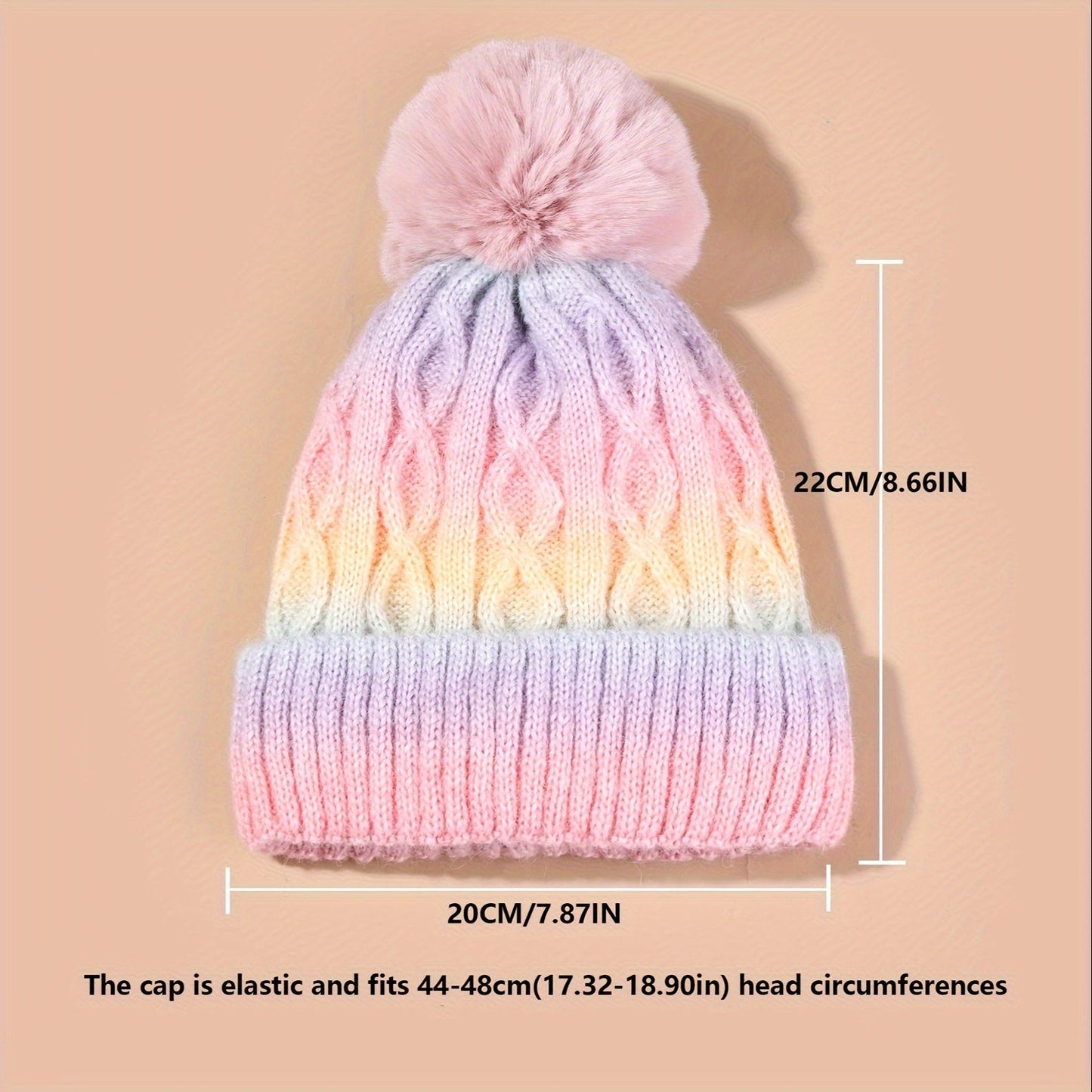 Lana Regenbogen Beanie für Mädchen – Strickmütze mit Pompon und dickem Material für den Winter