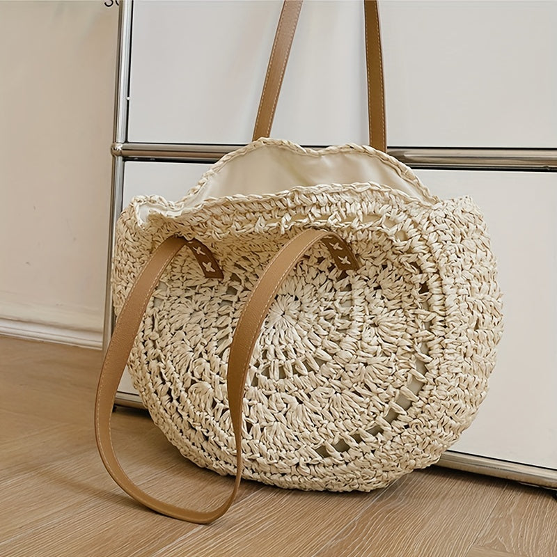 SunWave Runde Strohs Schultertasche – Lässig und Luftig