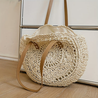 SunWave Runde Strohs Schultertasche – Lässig und Luftig