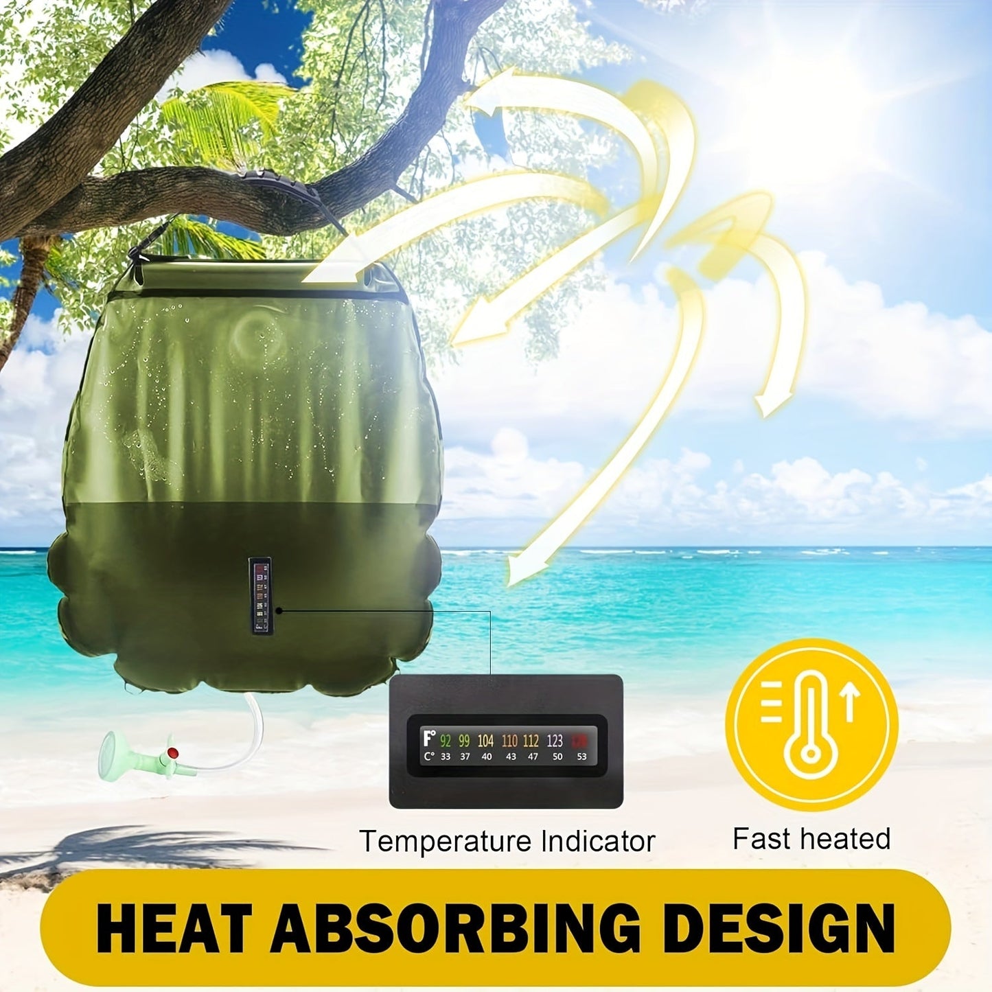 SunnyFlow Solar-Dusche Sack – Praktisch, Auslaufsicher und Mit Temperaturmesser