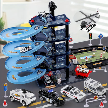 FeuerWacht Garage Spielset – Mehrere Etagen mit Feuerwehrwagen und Verkehrsschildern
