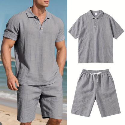 Herren Leinen Polo und Shorts Set – Bequem und Lässig für Warme Tage