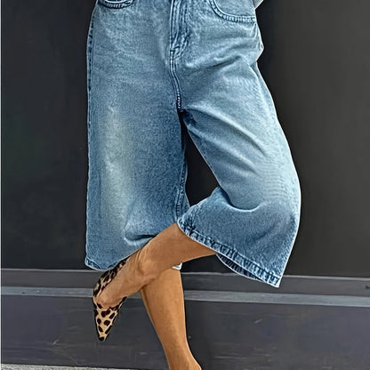 Plus Size Hochtaillierte Stretch-Denim-Shorts – Lässige Weite Sommerhose mit Taschen