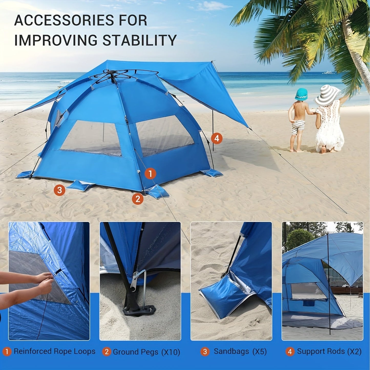 BreezeShield Strandzelt – Leicht und Geräumig für 4-6 Personen