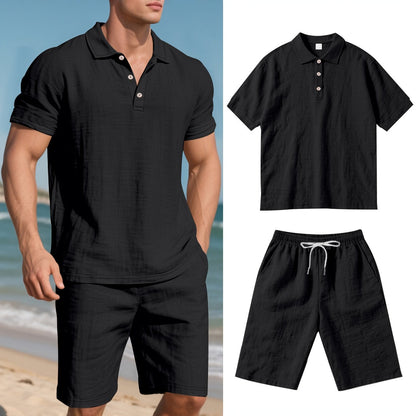 Herren Leinen Polo und Shorts Set – Bequem und Lässig für Warme Tage