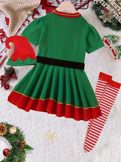 Mila's Magisches Weihnachts-Elfenoutfit für Kinder - Inklusive Kleid, Hut, Socken und Gürtel