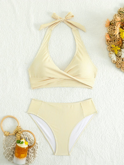 Damen Bikini-Set mit Feinem Gestreiften Halterneck-Design – Komfortabel und Modisch