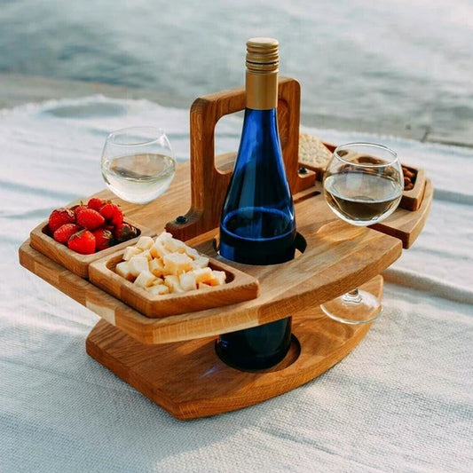 Eleganter Eichen-Picknick-Weintisch – Kompakt & Vielseitig