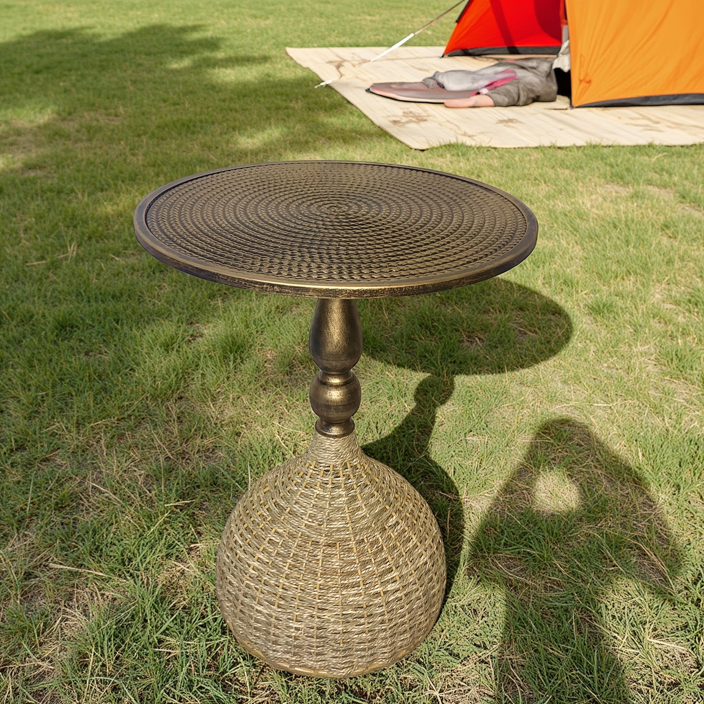 Handgefertigter Wassergras-Couchtisch – Antike Bronzeoptik