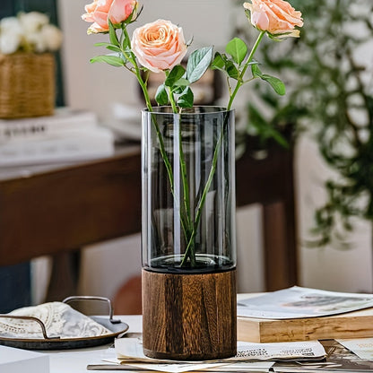 Luxus Glasvase mit Holzbasis – Elegant und Modern
