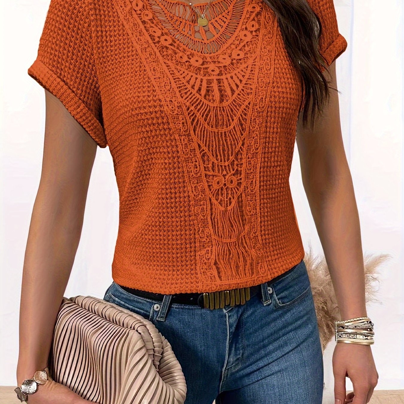 Damen Casual T-Shirt mit Spitze - Komfort und Eleganz