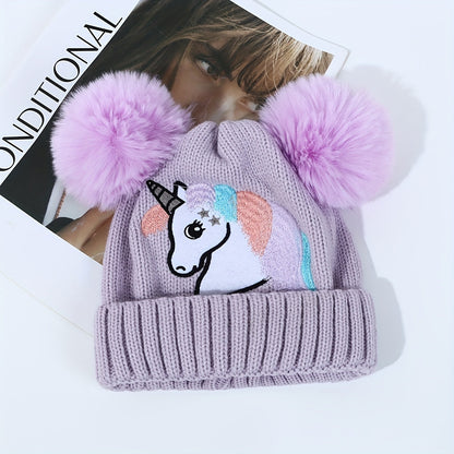 Lila Einhornmütze für Kinder - Gemütlich und Warm mit Pompons