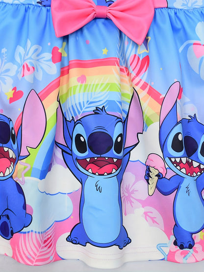 Disney Stitch Mädchen Ärmelloses Rundhalskleid mit Schleife & Blumenmuster - Leichter Polyester-Spandex