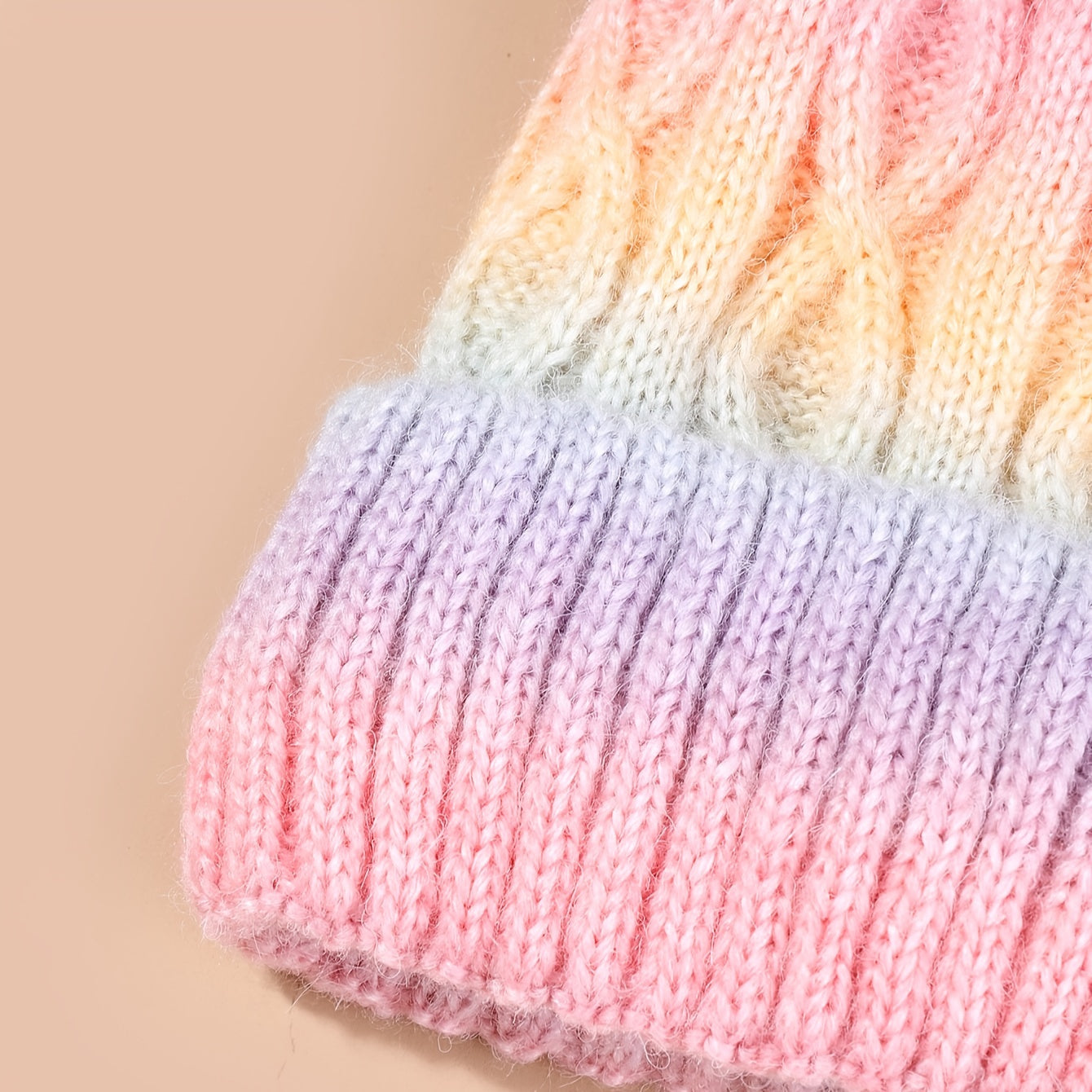 Lana Regenbogen Beanie für Mädchen – Strickmütze mit Pompon und dickem Material für den Winter